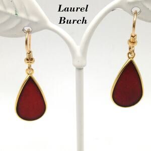Vintage Laurel Burch Red Teardrop Earrings, Gold Plated, 1980s